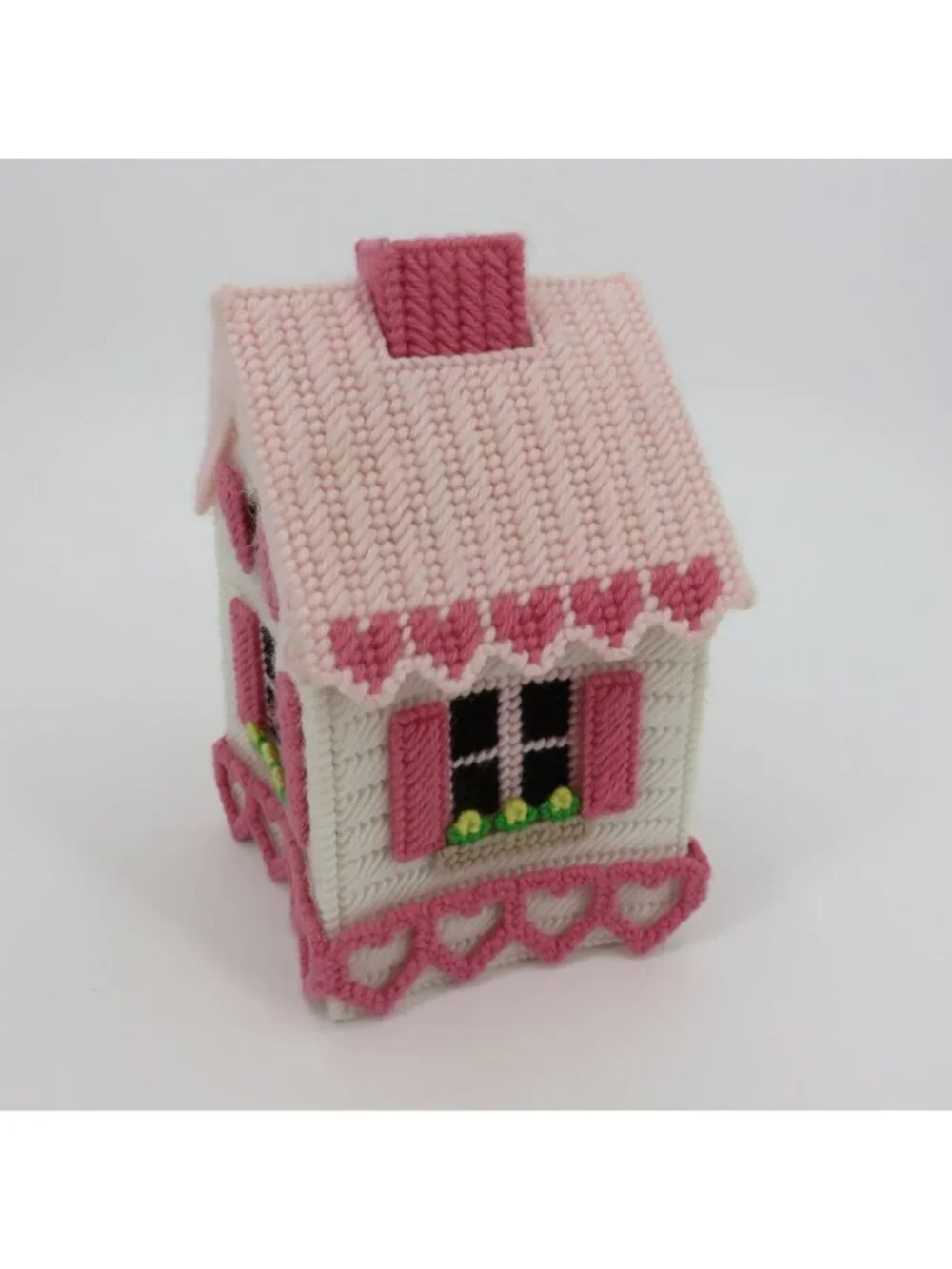 Handmade Pink Hearts Granny Cottage Tissue Box Cover Bathroom Decor Grandma Chic